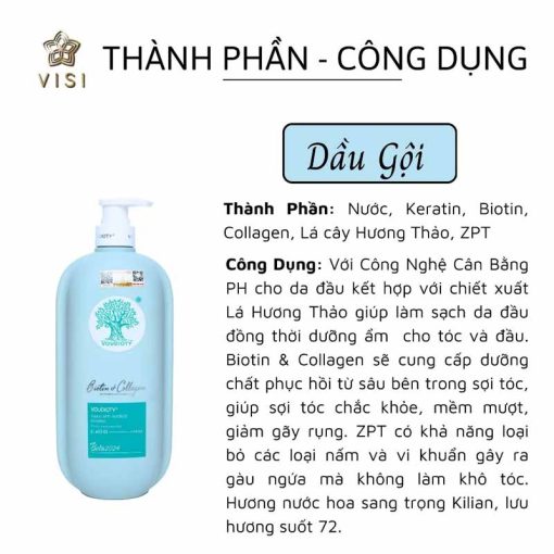 Dầu gội Biotin Collagen Voudioty xanh dương trị gàu 1000ml