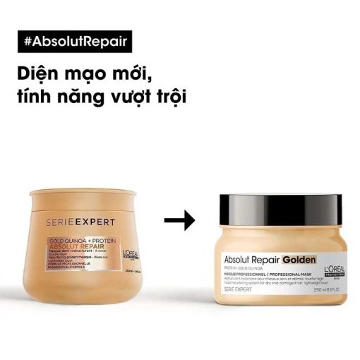 Bao bì mới của Kem ủ tóc L'Oréal vàng Absolut Repair Golden