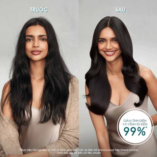 Dầu gội xả Moroccanoil Frizz Control suôn mượt chống rối before after